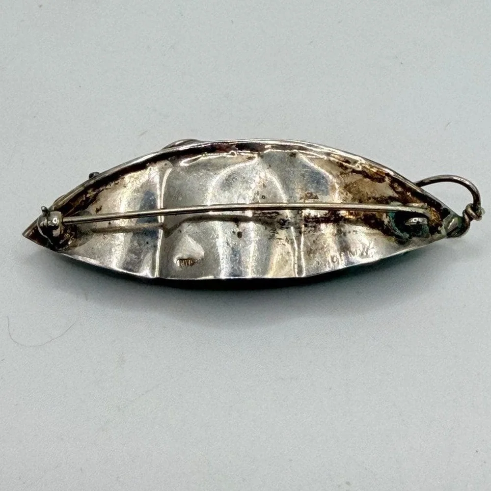 Sterling Silver Malachite Brooch Pea in the Pod 2.5